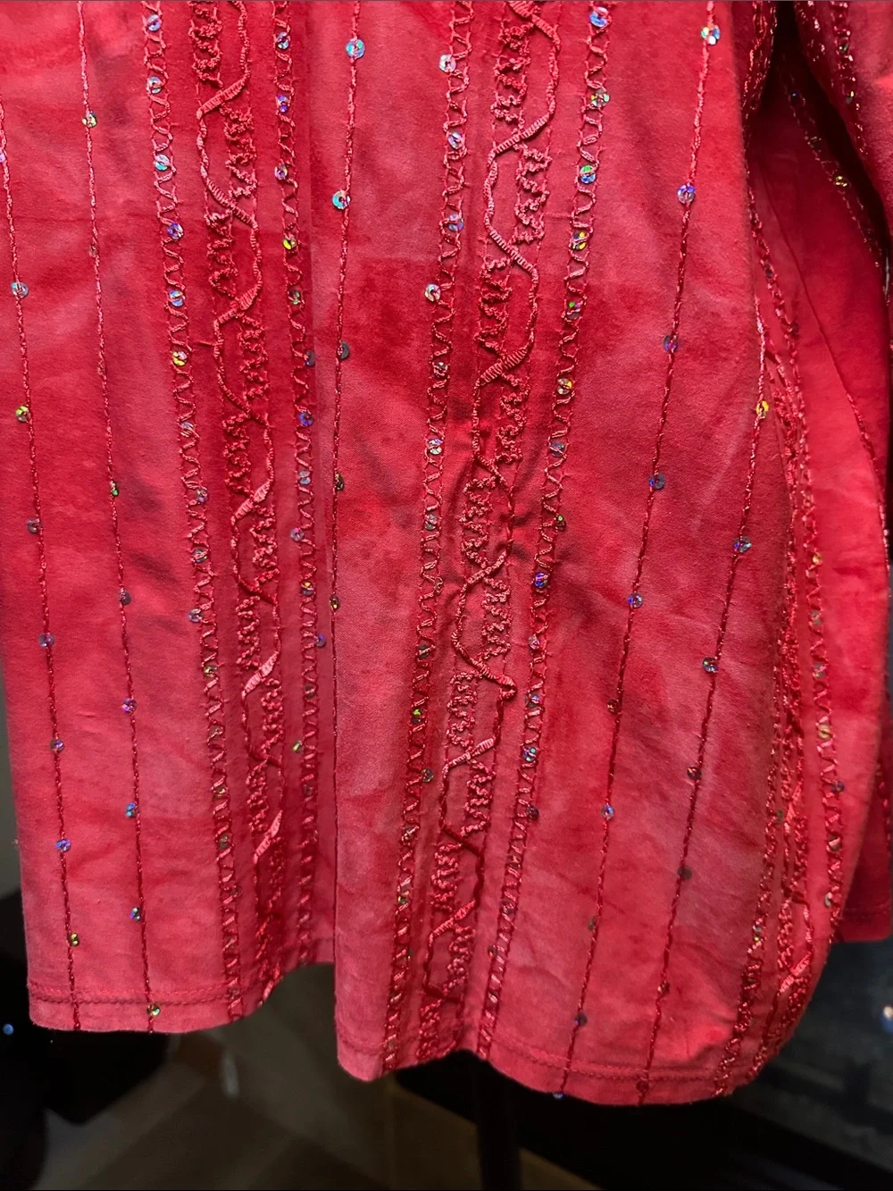 Boho Y2K Red Embellished Top Sequin Embroidery Tie Dye Pattern Dressbarn 1X